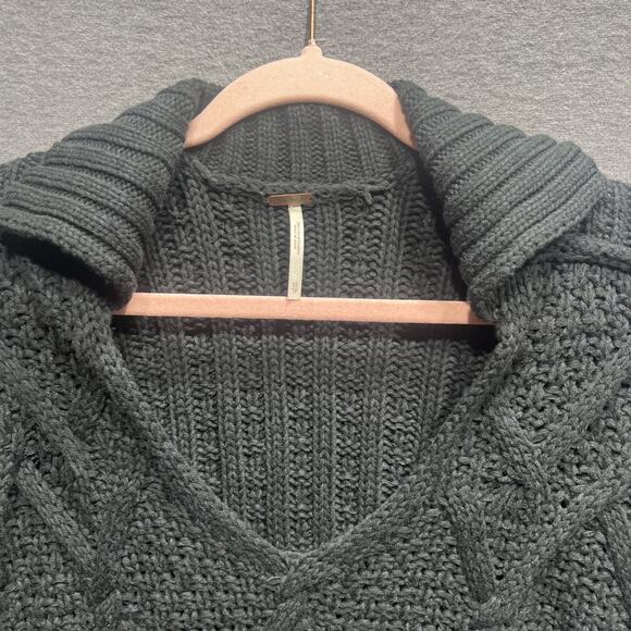 Free People Black Traveler Cable Collared V-Neck Cropped Sweater Women Size XS - Picture 7 of 14